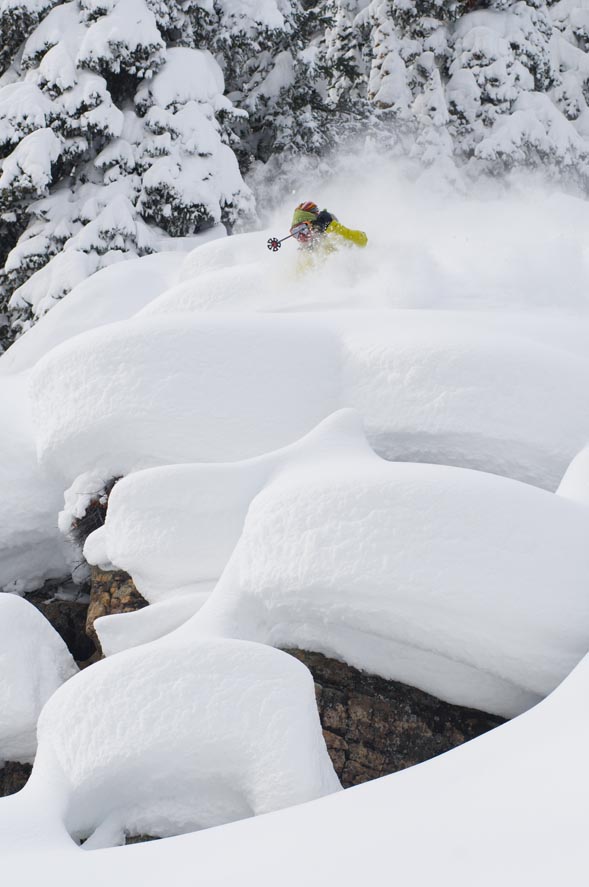 Chris Anthony skies Stone Creek chutes in Beaver Creek in December of 2008. Stone Creek was once an out-of-bounds area, but now is open to the public and full of sneaky little powder stashes.