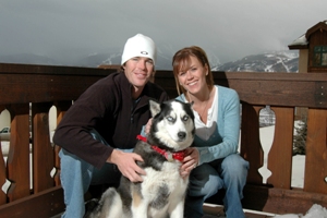 Ryan and Trista Sutter, seen here with their dog Natasha, have added a new member to their reality-based family in Wildridge: baby boy Maxwell Alston Sutter.