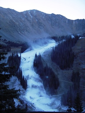 Snow guns were working overtime Tuesday morning, Sept. 25, on Arapahoe Basin's High Noon trail.