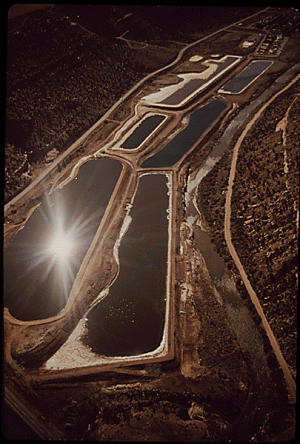 Uranium mining holding ponds near Uravan in Montrose County in 1972.