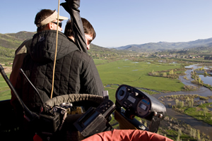 Prospective buyers float over the proposed Edgemont development in Steamboat Springs last week.