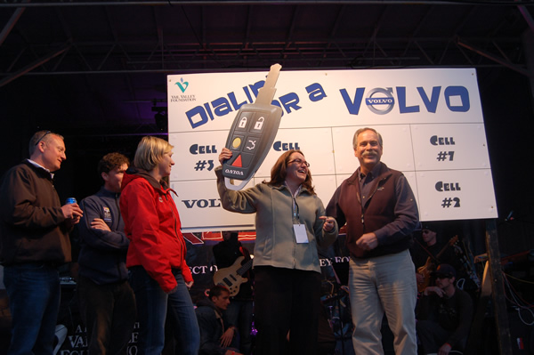 Lynne Campbell of Vail reacts to winning a 2011 Volvo C-30 sedan Wednesday at the culmination of the Vail Valley Foundation's annual Streetbeat concert series.