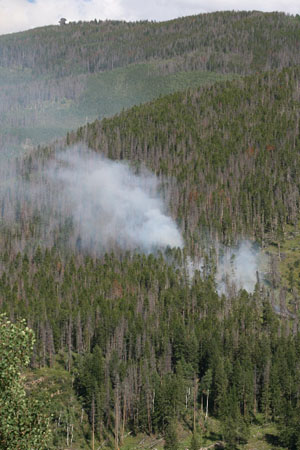 A small fire broke out in the national forest between the West Vail neighborhoods of Matterhorn and Intermountain Friday, burning about an acre before crews, including a helicopter and slurry bomber, snuffed it out.