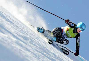 Julia Mancuso charges down the steep glacier to finish second overall - the best finish ever for an American woman in Soelden.