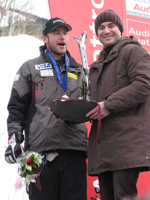 Bode Miller, a 25-time World Cup winner, and Andre Agassi, an eight-time Grand Slam winner, mug for the cameras at Beaver Creek Thursday, Nov. 29.