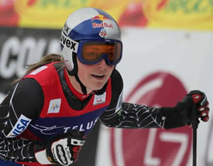 Ski Club Vail's Lindsey Vonn reacts to finishing second in a downhill at Whistler Friday, a result that secured her the season downhill title on the World Cup circuit.