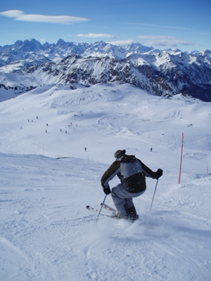 Carving ice bumps at Montgenevre, France.