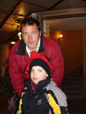 Medal-less but still cool to the kids, Bode Miller poses for a photo with the authors oldest son, Nick, right after the slalom in Sestrierre. Miller skied out in the first run. 

