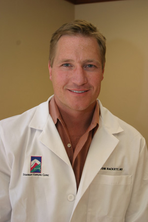 When working at the Steadman Hawkins clinic Dr. Hackett, above, may appear no different than any other highly-successful Orthopedic surgeon. Yet Dr. Hackett's extra-curricular activities, which include rock climbing, surfing, and mountain biking, are somewhat outside the norm.  He is now also the head physician for the U.S. Snowboard team.