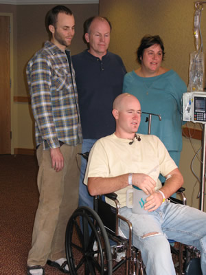 Jason Gately, in wheelchair, was surrounded by his relieved family Tuesday, Oct. 16, at the Vail Valley Medical Center: from left, his brother, Joshua, father, Jim, and mother, Jean.
