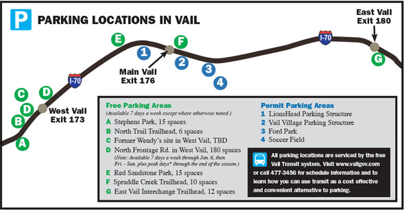 Current parking locations in Vail are visible in the map above, but expect a few more spaces added to this map in time for the 2008-09 ski season.