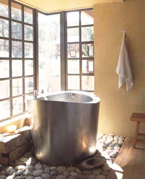 A Japanese soaking tub inside 2339 Chamonix, similar to this one, is a tateful example of the home's forward-looking design - which is matched by its efficiency.