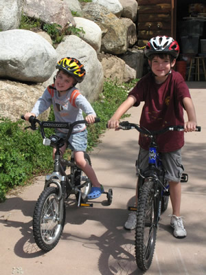 Nick, right, and Max Williams try out their new mountain bikes last summer. Nick is headed to his second Vail Mountain Bike Camps session this summer with former pro rider Mia Stockdale.