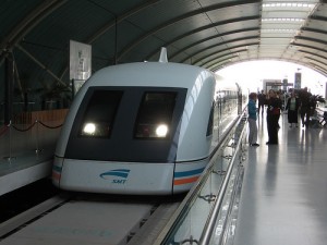 A maglev train like this one to the airport in Shanghai likely won't work along the steep, twisting turns of Interstate 70 in Colorado. 
