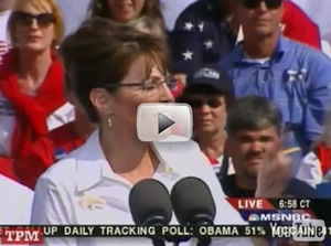 Republican vice presidential candidate Sarah Palin wearing a polar bear pin in Virginia last week.
