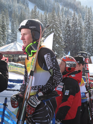 Olympic gold medalist Ted Ligety, of Park City, Utah, waits to see if his time will hold up for a podium spot in the Birds of Prey giant slalom Sunday. Ligety wound up tied for fourth in a race won by Switzerland's Daniel Albrecht.