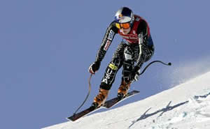 Lindsey Vonn charges to a women's downhill victory in St. Anton, Austria, Friday, the ninth World Cup win of her career.